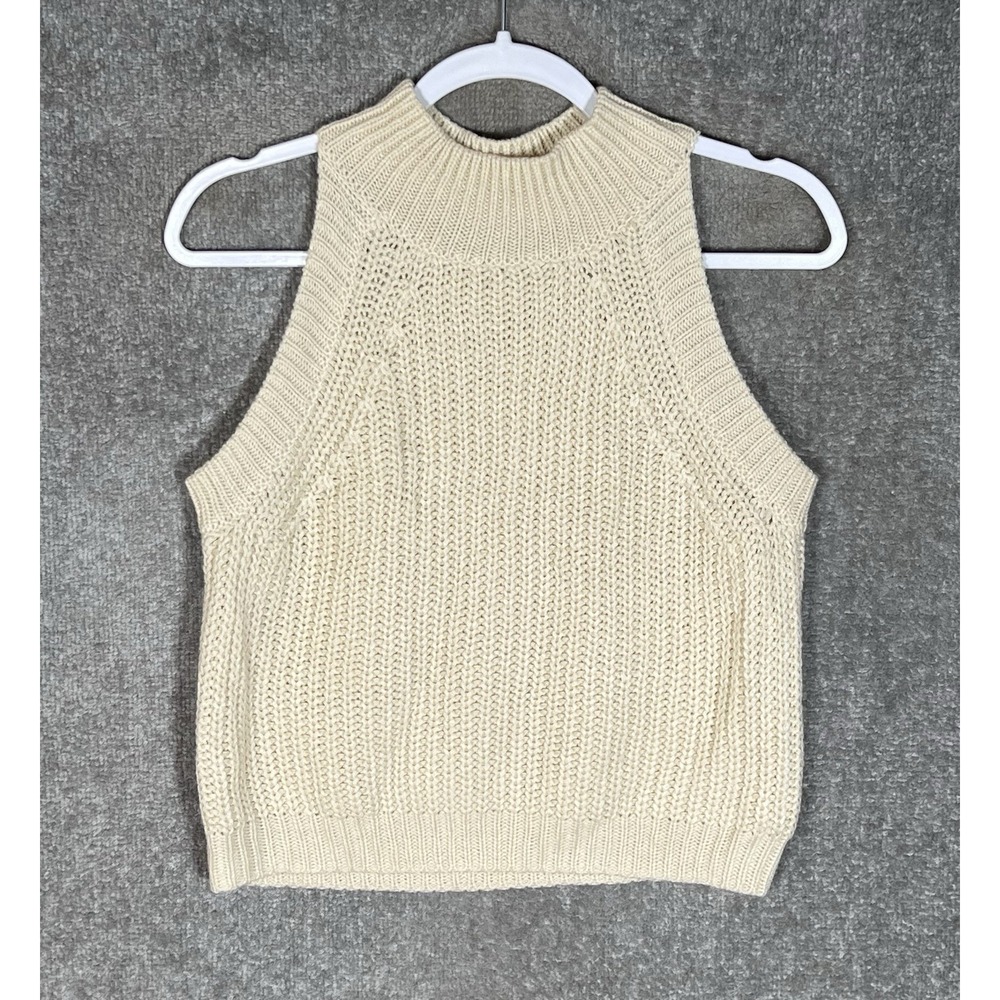 Cecico Sleeveless High Mock Knit Sweater Tank Top Womens Size Large Cream BOHO